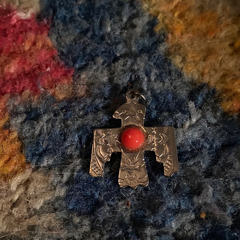 BOHO 1970s 70s Native American Indian Thunderbird Silver Pendant charm HIPPIE